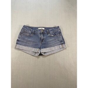 Bullhead Black Womens Size 5 Blue Denim Cuffed Jean Shorts Low Rise Stretch